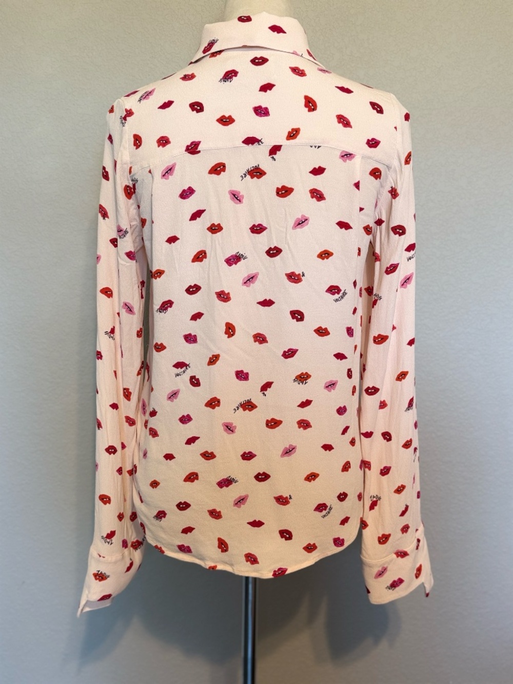 Zadig & Voltaire Womens Small Cream Lip Print Tie Neck Blouse Viscose Novelty - Picture 3 of 9